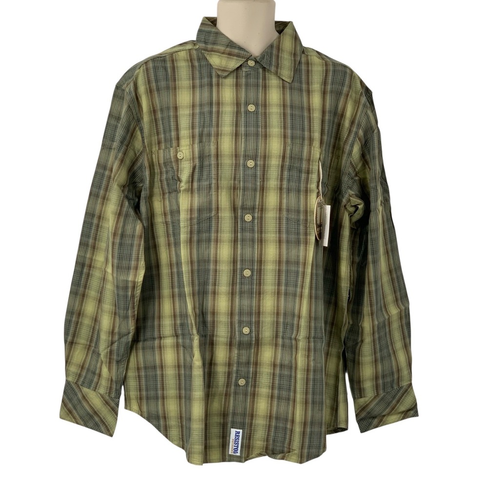 RESISTOL OUTDOORS Men's Boulder Plaid Long Sleeve Button Up Shirt Brown/Green XL